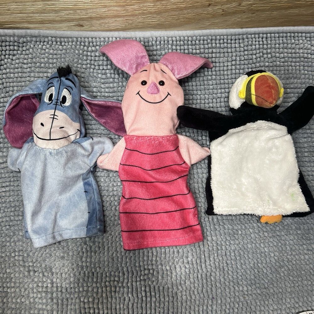 Melissa & Doug Disney Winnie the Pooh Hand Puppets Lot - Eeyore, Piglet & Toucan